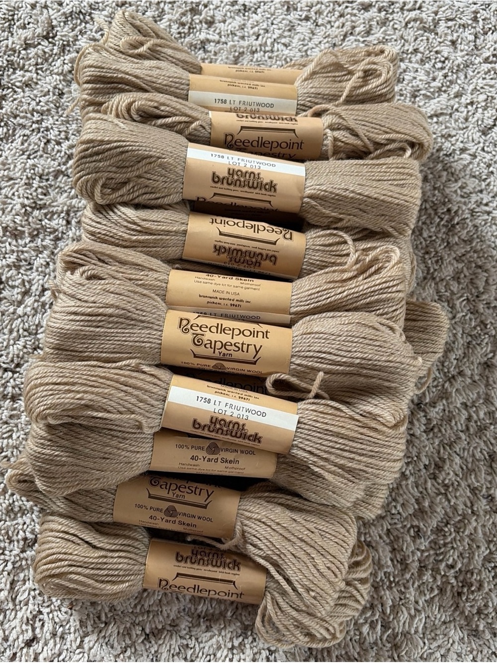 Brunswick Needlepoint Tapestry 100% Virgin Wool Yarn in light brown 25 skeins